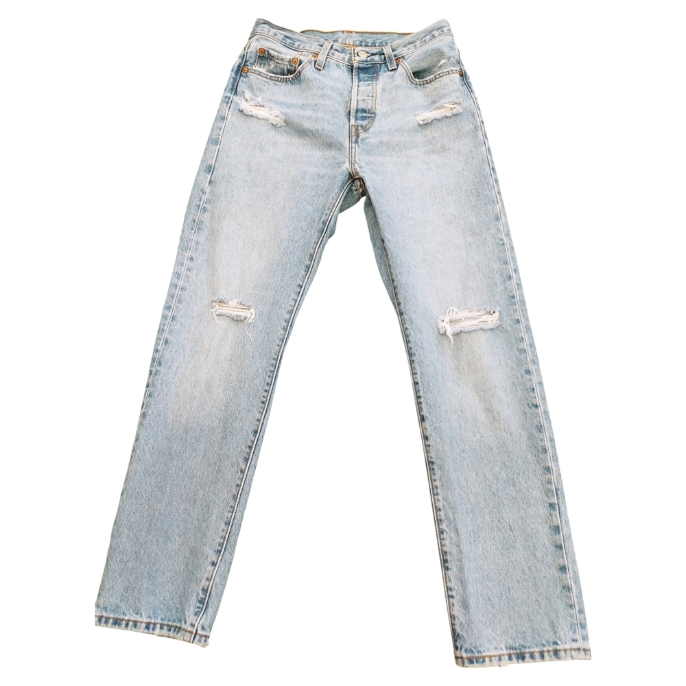LEVI'S 501 JEANS BUTTON FLY RIPPED DENIM WOMEN'S